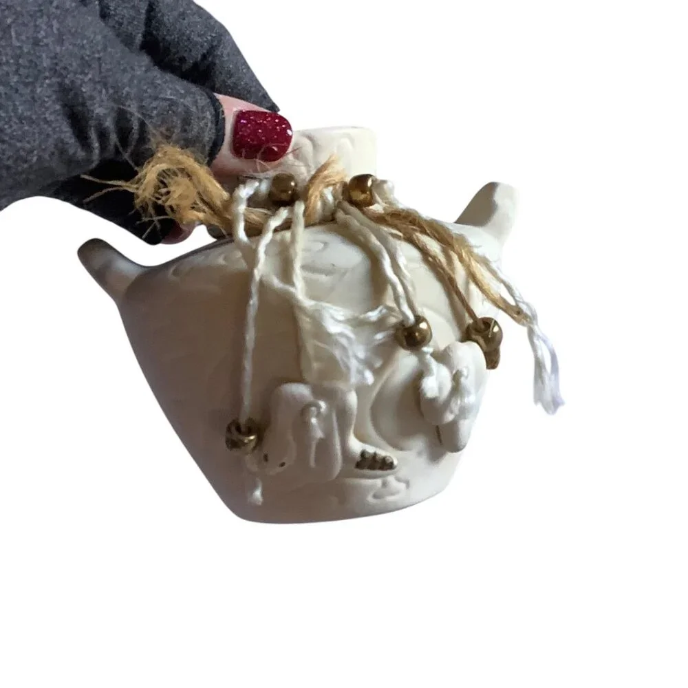 Native American Southwestern White Ceramic Vase Jar Snake‎ Motif Twine 4” x 5”